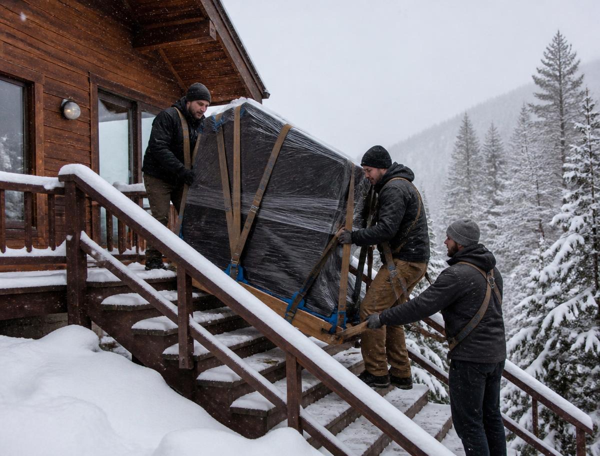 Movers manoeuvring an oversize item through a Whistler home entryway