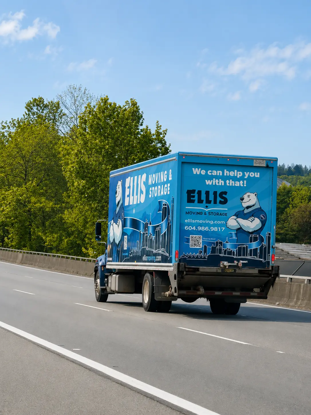 Moving truck on the Sea-to-Sky Highway between Vancouver and Whistler at sunset